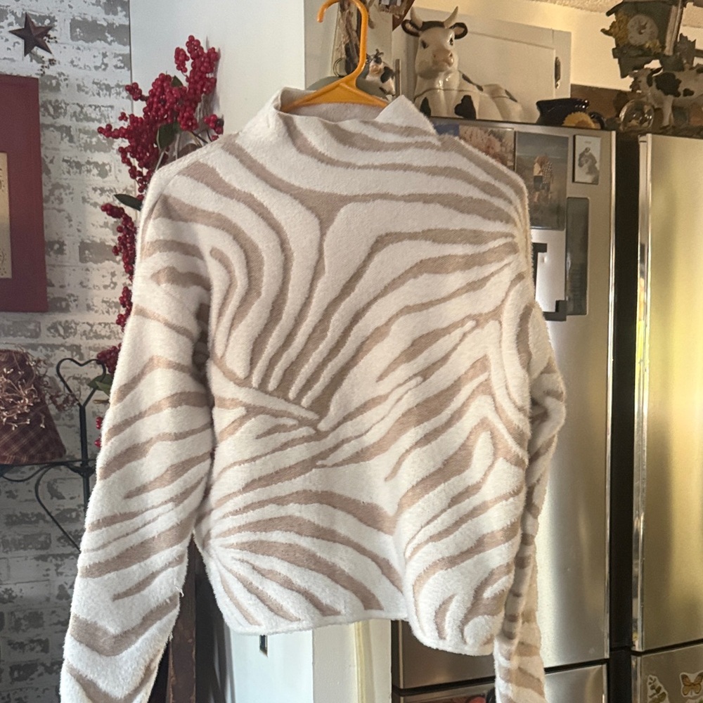 Cynthia Rowley Cream and Brown Zebra Sweater